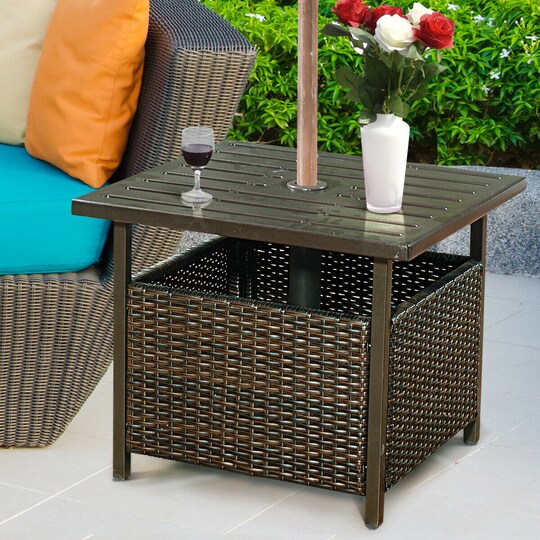 costway rattan wicker umbrella patio side table Best Choice Products Outdoor Furniture for Garden, Pool, Deck w/ Hole This 4 piece sofa set contains one double chair Outdoor Side Table with 1.93"